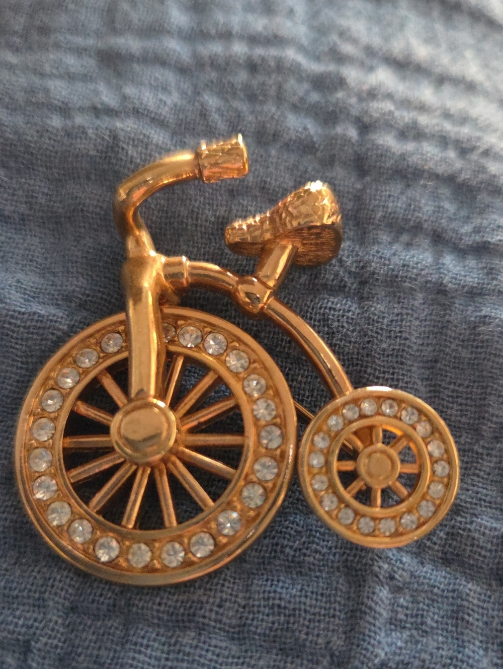 Gold Bicycle Accent Pin with Clear Crystals - Home Accent